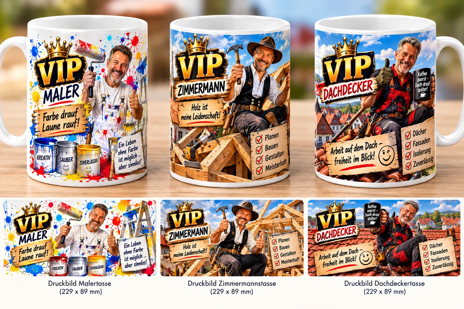 VIP-Handwerkerbecher – Maler, Zimmermann, Dachdecker