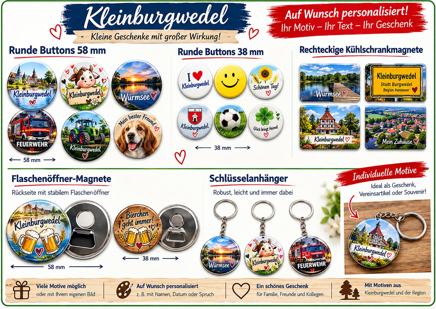 Buttons, Magnete und Schlüsselanhänger